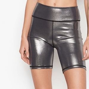Victoria Sport NWOT Womens Shiny Metallic Bike Shorts Silver Mid Rise Workout XS